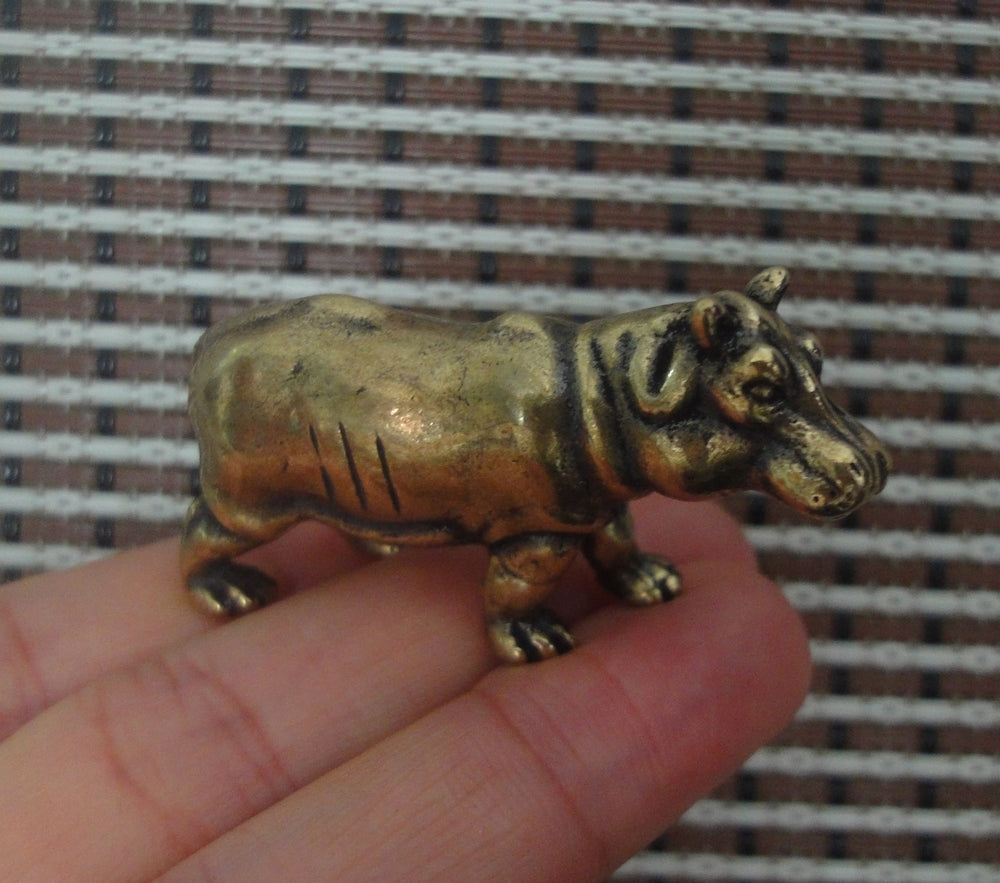 Solid Brass Copper Hippo Figurine Statue Animal Sculpture Birthday Gifts