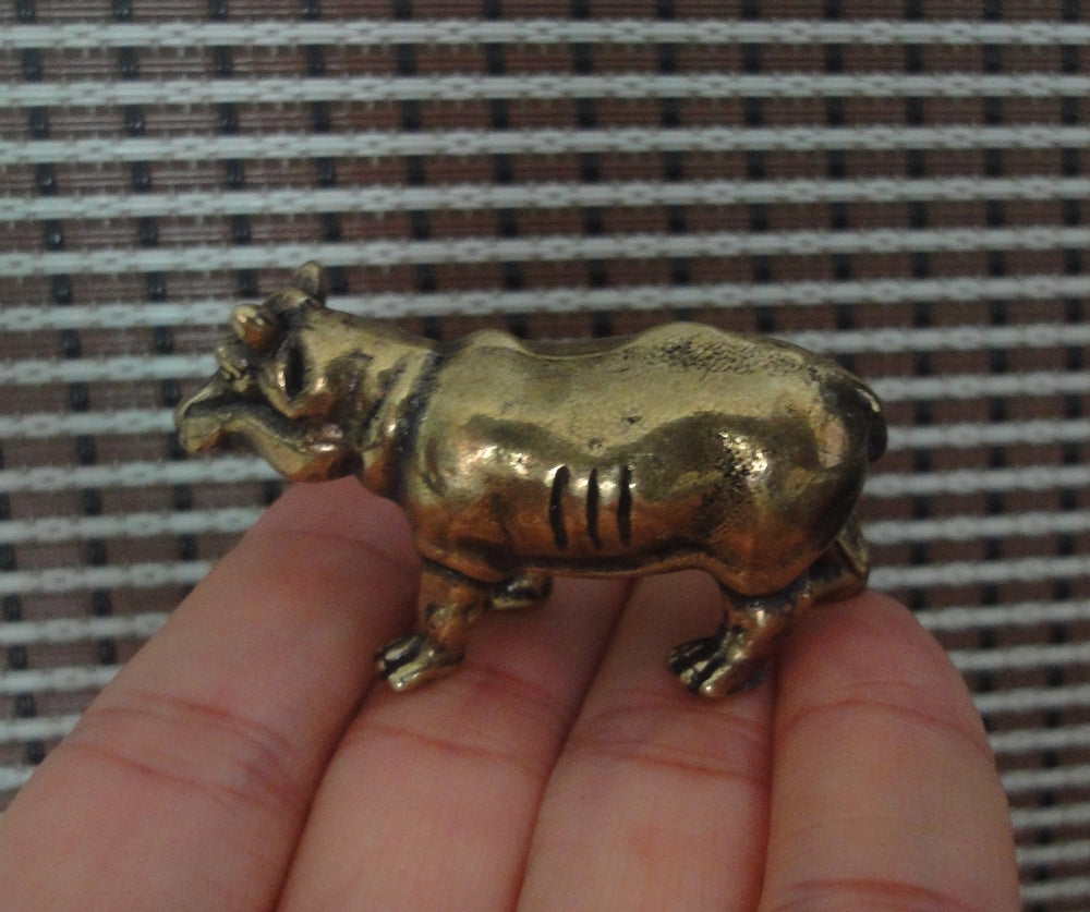 Solid Brass Copper Hippo Figurine Statue Animal Sculpture Birthday Gifts