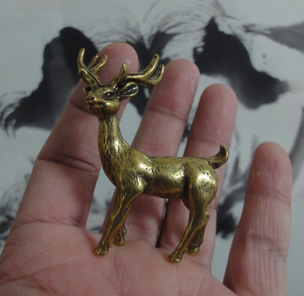 Vintage Style Solid Brass Deer Statue: Home Decor Sculpture