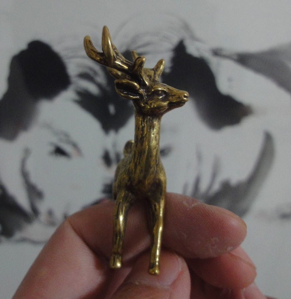 Vintage Style Solid Brass Deer Statue: Home Decor Sculpture