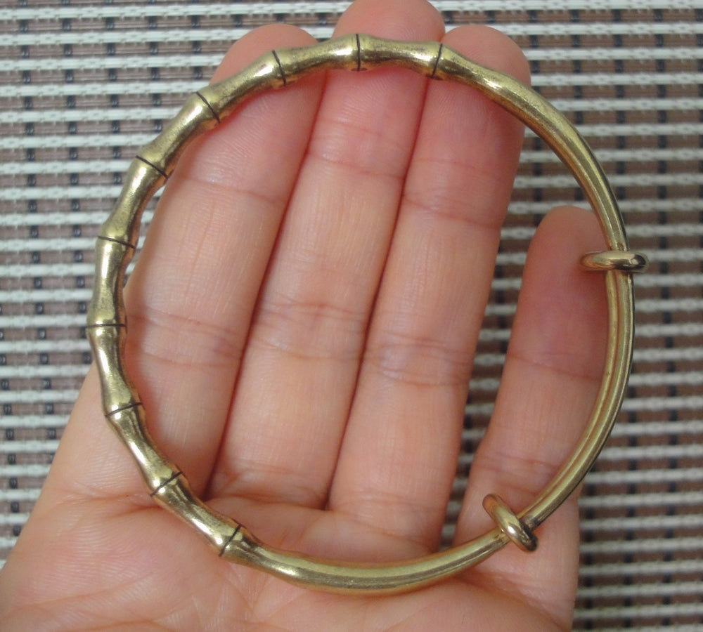 Vintage Style Large Solid Brass Bamboo Knots Women Bangle Bracelet-60MM