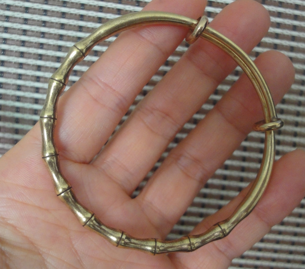 Vintage Style Large Solid Brass Bamboo Knots Women Bangle Bracelet-60MM