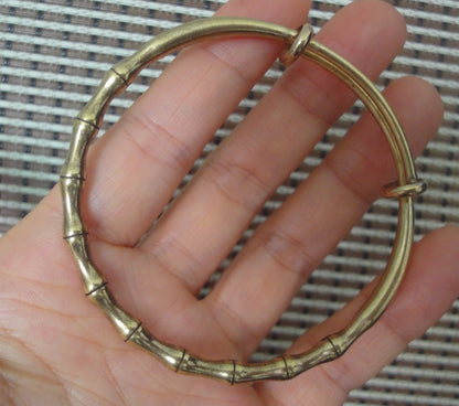 Vintage Style Large Solid Brass Bamboo Knots Women Bangle Bracelet-60MM