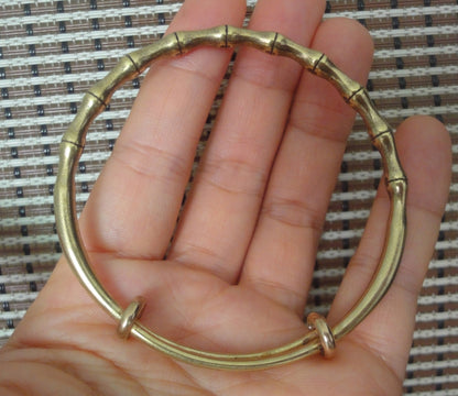 Vintage Style Large Solid Brass Bamboo Knots Women Bangle Bracelet-60MM