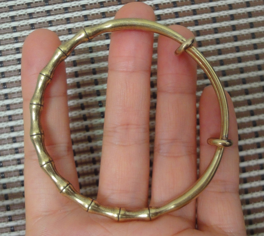 Vintage Style Large Solid Brass Bamboo Knots Women Bangle Bracelet-60MM