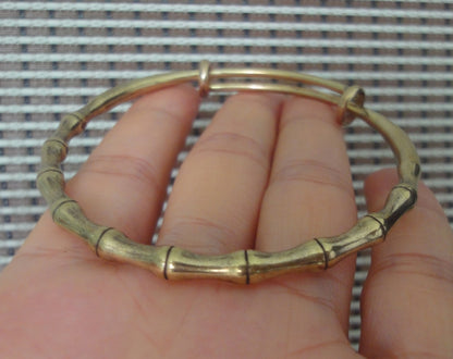 Vintage Style Large Solid Brass Bamboo Knots Women Bangle Bracelet-60MM