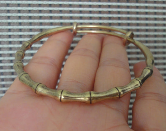 Vintage Style Large Solid Brass Bamboo Knots Women Bangle Bracelet-60MM