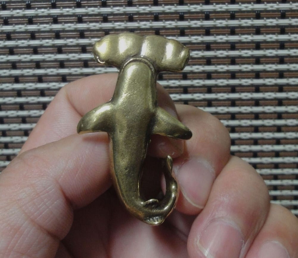 Solid Brass Hammerhead Shark Fish Figurine Vintage Style Statue for Home Garden Decor