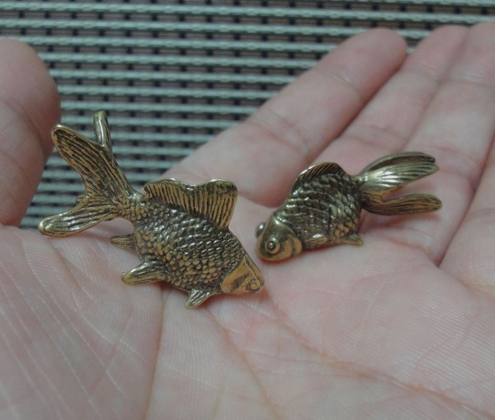 Pair of Solid Brass Goldfish Figurines Vintage Style for Home Garden Decor