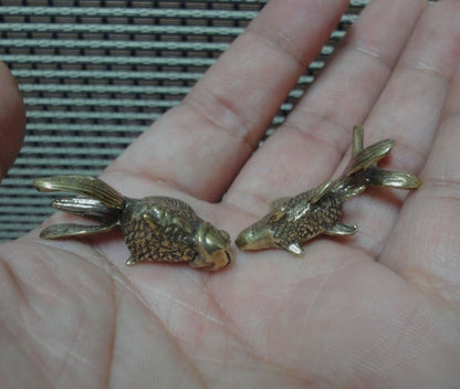Pair of Solid Brass Goldfish Figurines Vintage Style for Home Garden Decor