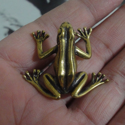 Solid Brass Mini Frog Figurine Vintage Style Animal Statue for Home Decor