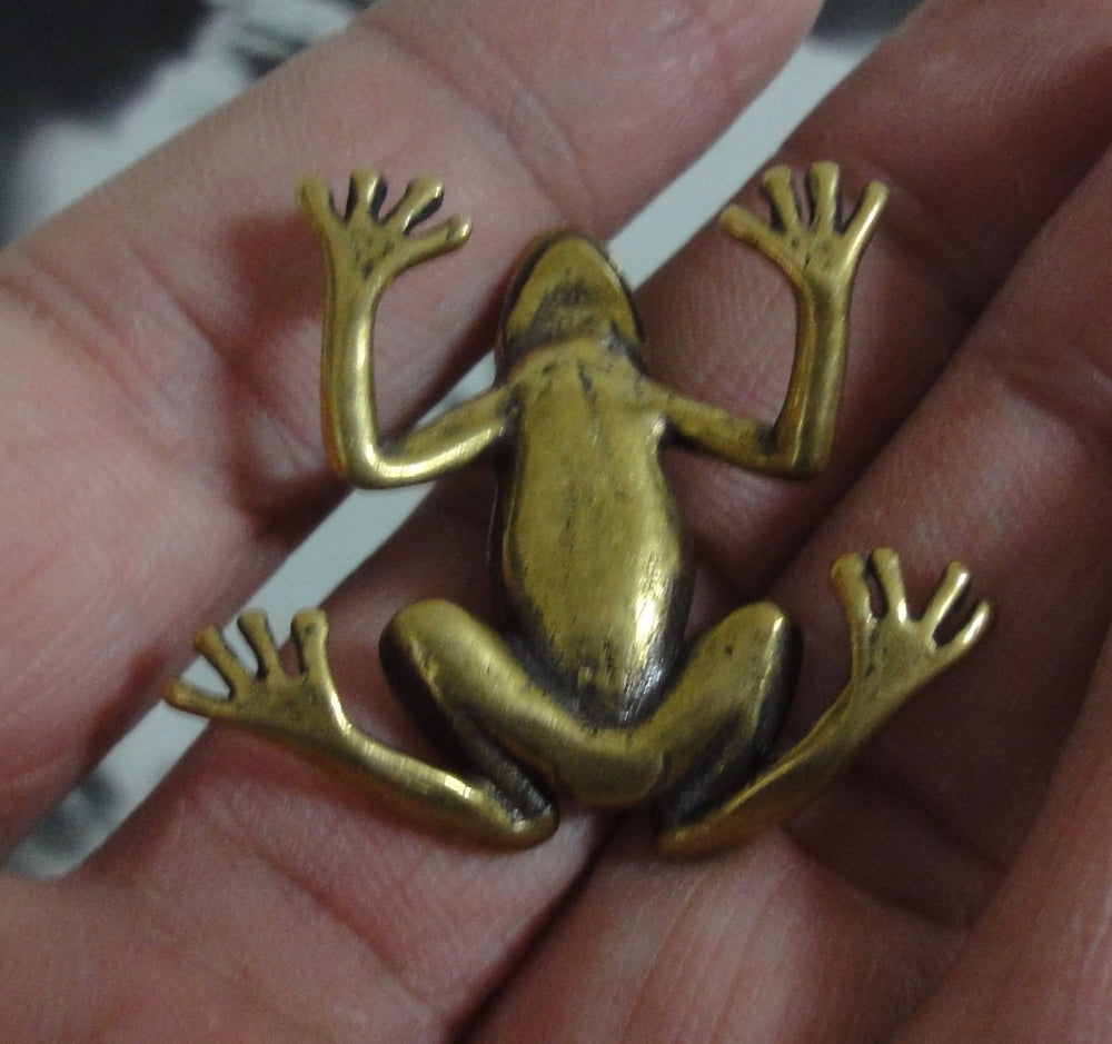 Solid Brass Mini Frog Figurine Vintage Style Animal Statue for Home Decor