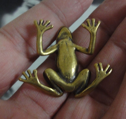 Solid Brass Mini Frog Figurine Vintage Style Animal Statue for Home Decor