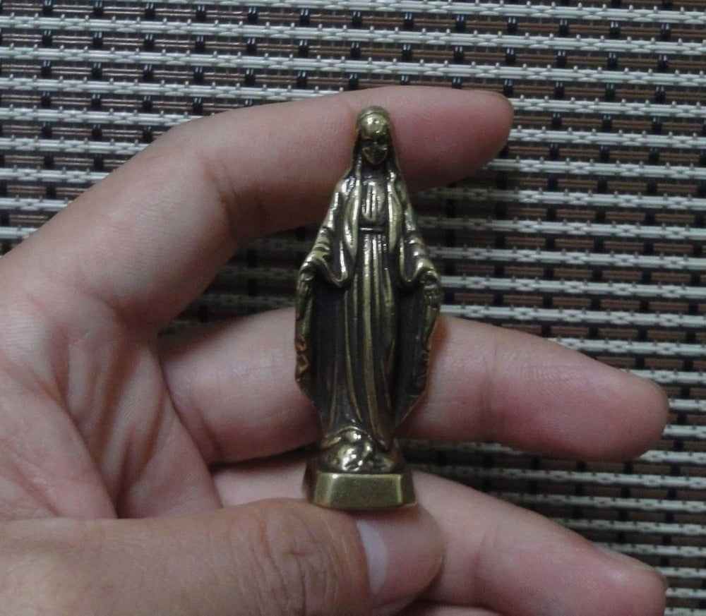 Vintage Brass Virgin Mary Figurine Women Statue for Home Decor