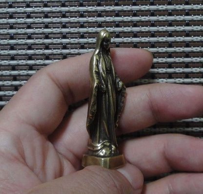 Vintage Brass Virgin Mary Figurine Women Statue for Home Decor