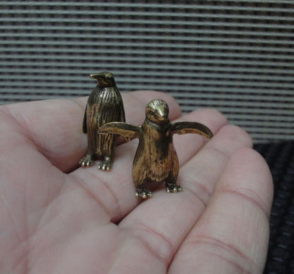 Pair of Vintage Style Solid Brass Little Penguins Figurines for Anniversary Gift