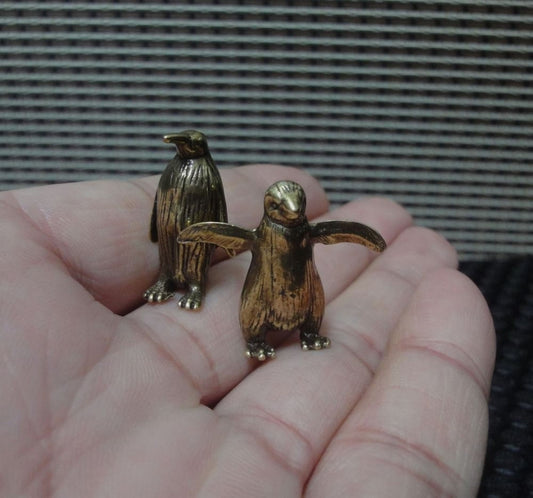 Pair of Vintage Style Solid Brass Little Penguins Animal Figurine Statues Sculptures