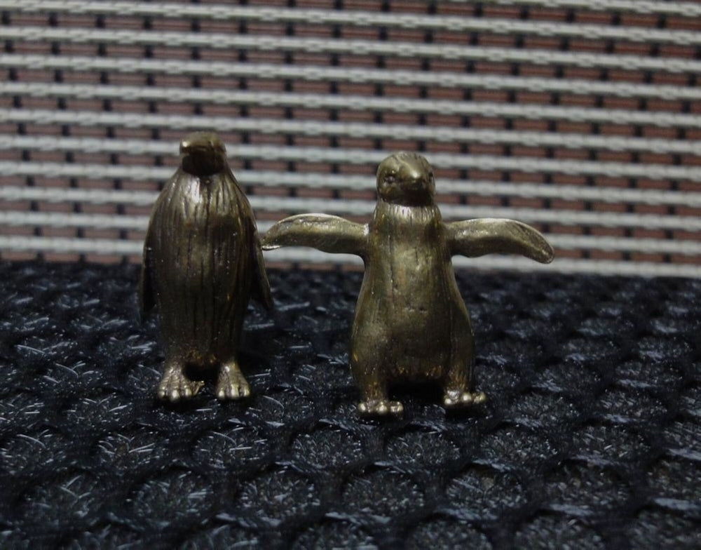 Pair of Vintage Style Solid Brass Little Penguins Figurines for Anniversary Gift