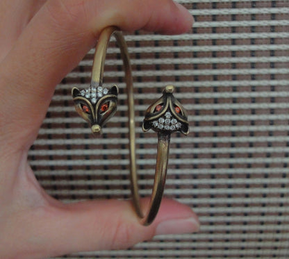 Solid Brass Foxes Heads Women Bangle Vintage Style Adjustable Bracelet