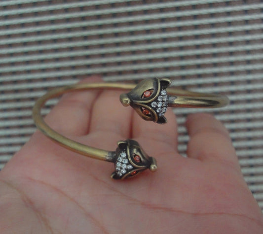 Solid Brass Foxes Heads Women Bangle Vintage Style Adjustable Bracelet