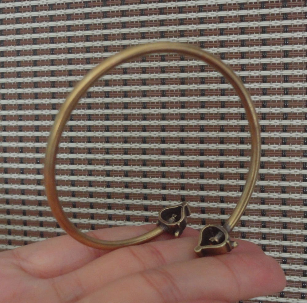 Solid Brass Foxes Heads Women Bangle Vintage Style Adjustable Bracelet