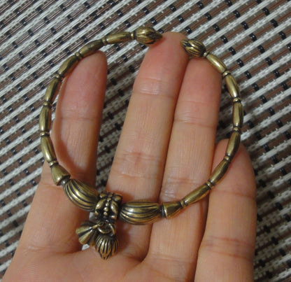 Vintage Style Solid Brass Lotus Flower Seed Dangle Women Bracelet Bangle-55MM