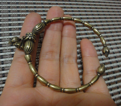 Vintage Style Solid Brass Lotus Flower Seed Dangle Women Bracelet Bangle-55MM