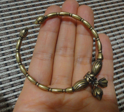 Vintage Style Solid Brass Lotus Flower Seed Dangle Women Bracelet Bangle-55MM
