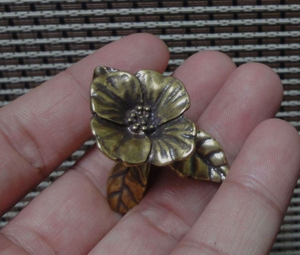Vintage Solid Brass Peach Blossom Flower Statue for Home Garden Decor