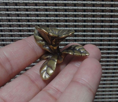 Vintage Solid Brass Peach Blossom Flower Statue for Home Garden Decor