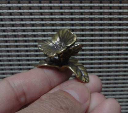 Vintage Solid Brass Peach Blossom Flower Statue for Home Garden Decor