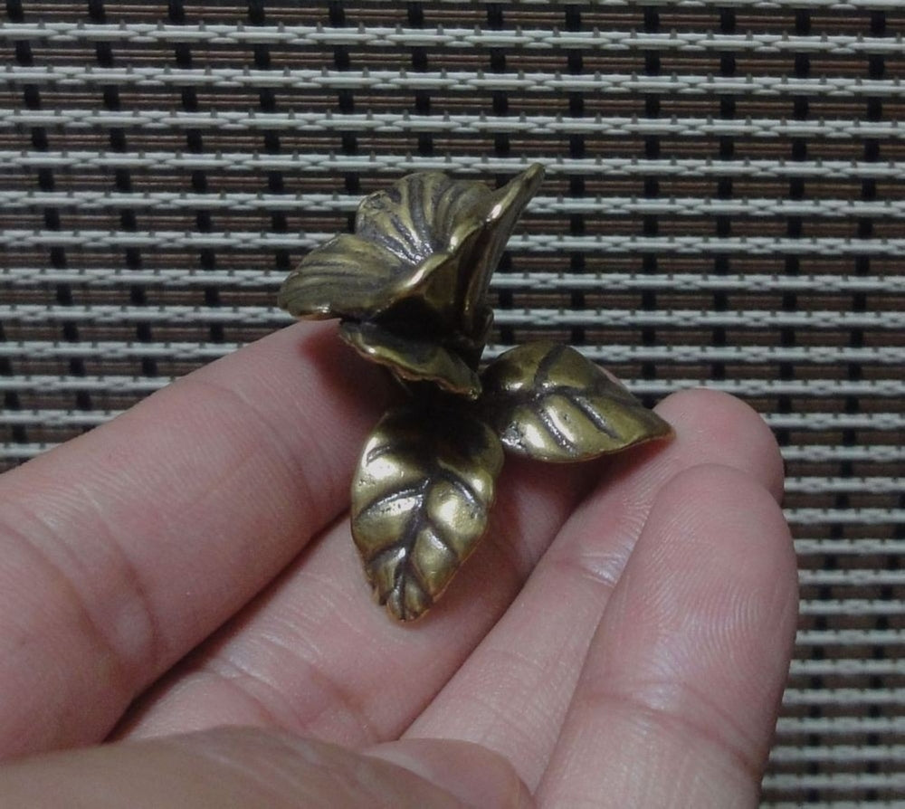 Vintage Solid Brass Peach Blossom Flower Statue for Home Garden Decor