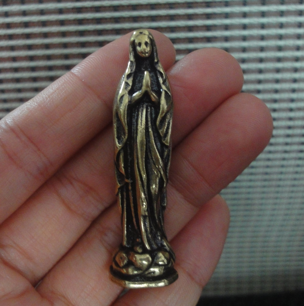 Vintage Solid Brass Virgin Mary Woman Figurine Statue Pendant
