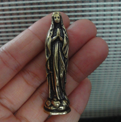 Vintage Solid Brass Virgin Mary Woman Figurine Statue Pendant