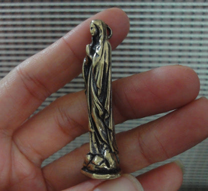 Vintage Solid Brass Virgin Mary Woman Figurine Statue Pendant