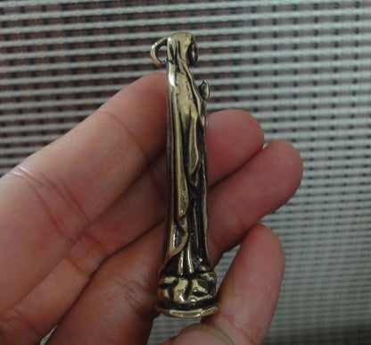 Vintage Solid Brass Virgin Mary Woman Figurine Statue Pendant