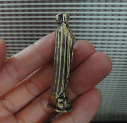 Vintage Solid Brass Virgin Mary Woman Figurine Statue Pendant