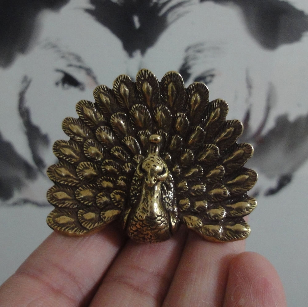 Solid Brass Open Wings Peacock Figurine Statue Vintage Animal Home Decor