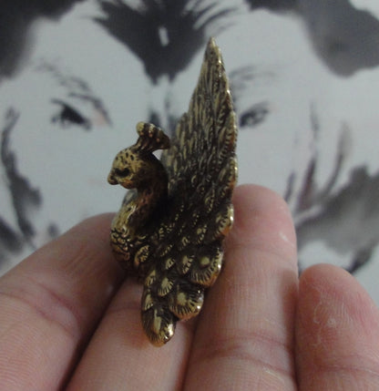 Solid Brass Open Wings Peacock Figurine Statue Vintage Animal Home Decor