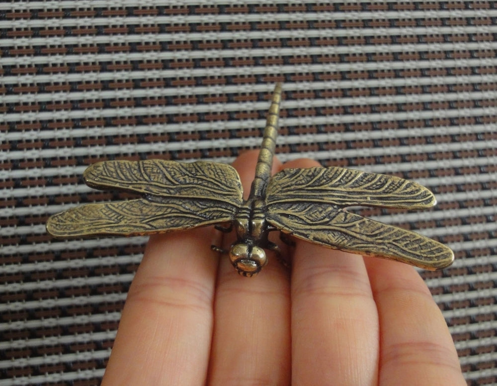 Vintage Style Solid Brass Dragonfly Figurine Copper Statue for Home Garden Decor