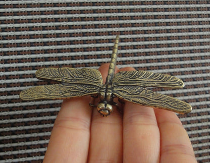 Vintage Style Solid Brass Dragonfly Figurine Copper Statue for Home Garden Decor