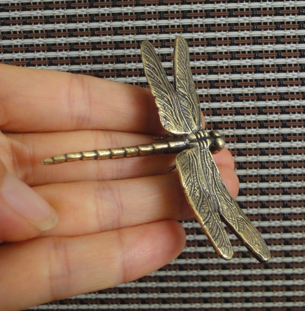 Vintage Style Solid Brass Dragonfly Figurine Copper Statue for Home Garden Decor