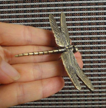 Vintage Style Solid Brass Dragonfly Figurine Copper Statue for Home Garden Decor