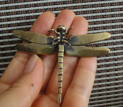Vintage Style Solid Brass Dragonfly Figurine Copper Statue for Home Garden Decor