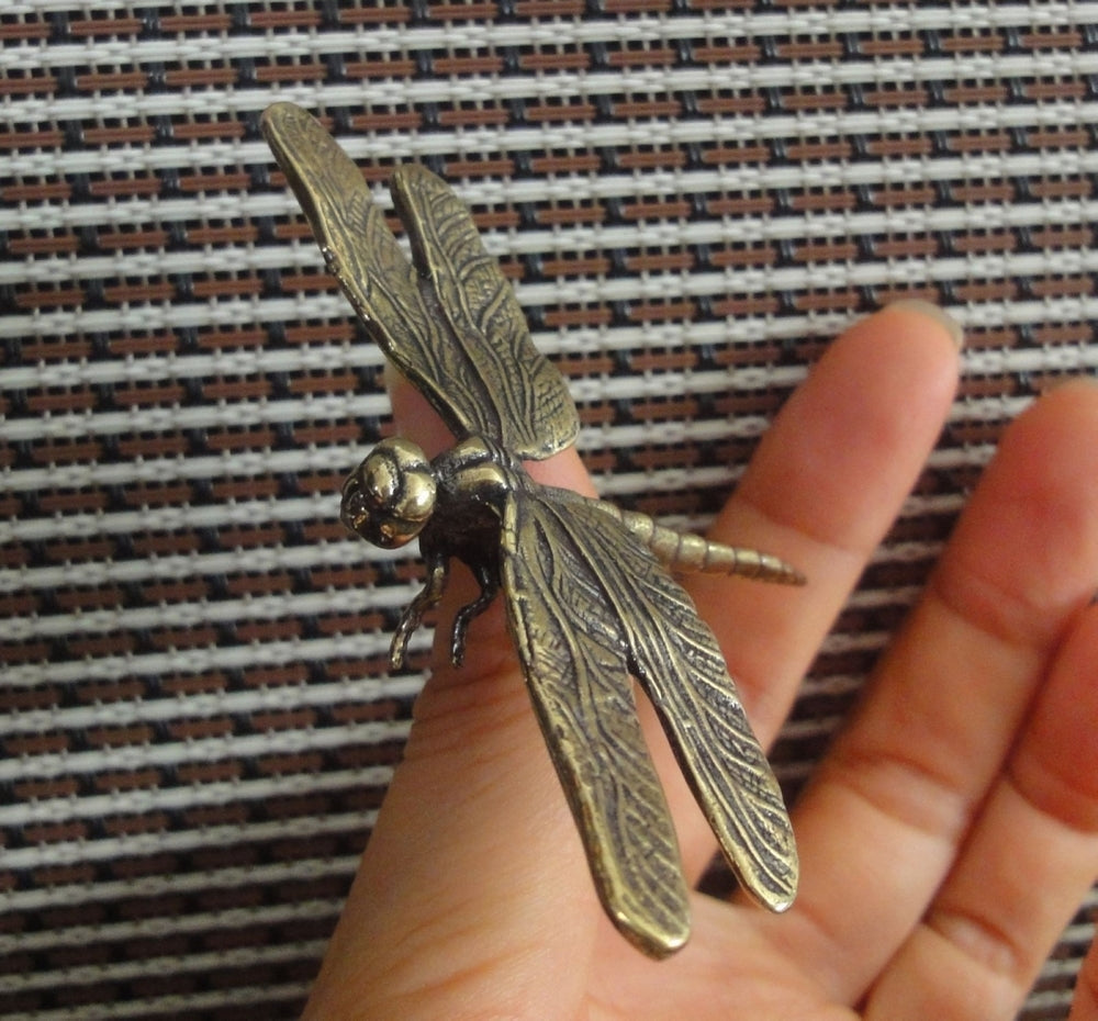 Vintage Style Solid Brass Dragonfly Figurine Copper Statue for Home Garden Decor