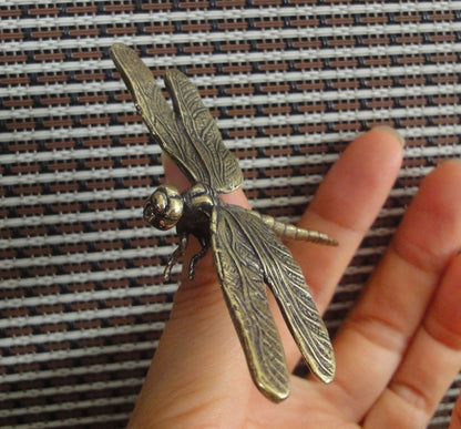 Vintage Style Solid Brass Dragonfly Figurine Copper Statue for Home Garden Decor