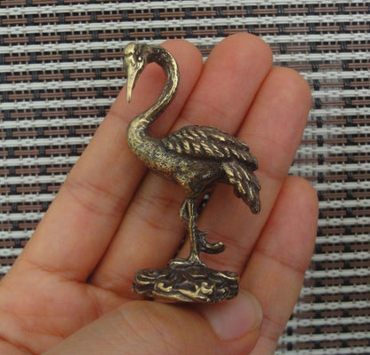 Vintage Style Solid Brass Red-crowned Crane Bird Statue for Garden Home Decor