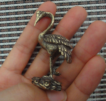 Vintage Style Solid Brass Red-crowned Crane Bird Statue for Garden Home Decor