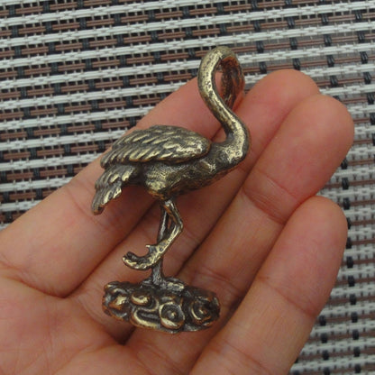 Vintage Style Solid Brass Red-crowned Crane Bird Statue for Garden Home Decor
