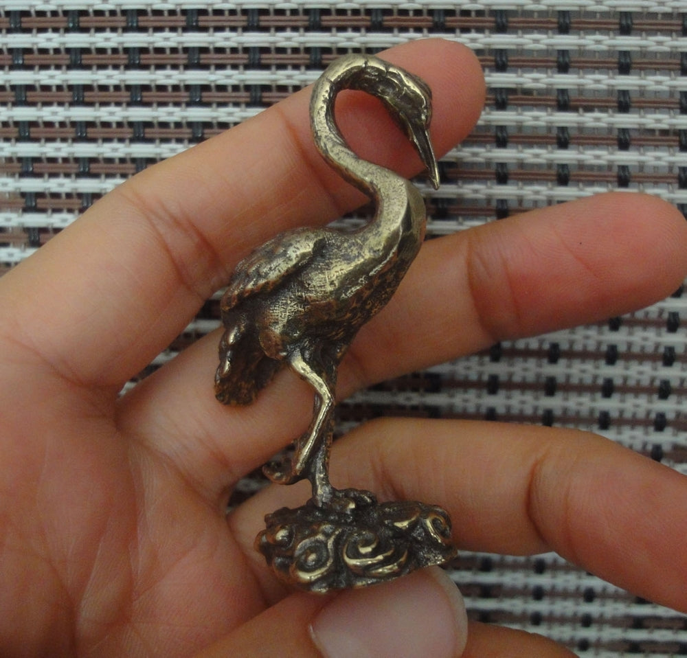 Vintage Style Solid Brass Red-crowned Crane Bird Statue for Garden Home Decor